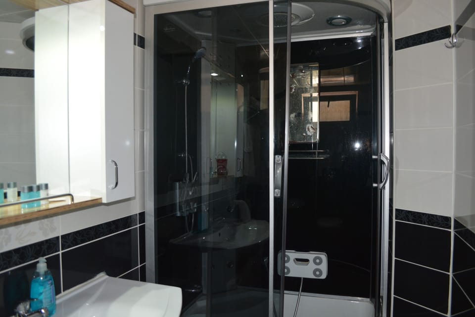 Shower, free toiletries, hair dryer, slippers