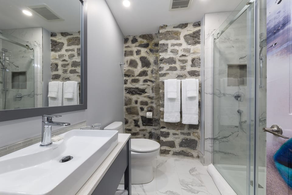 Design Suite, 1 Queen Bed, Non Smoking | Bathroom | Shower, rainfall showerhead, free toiletries, hair dryer