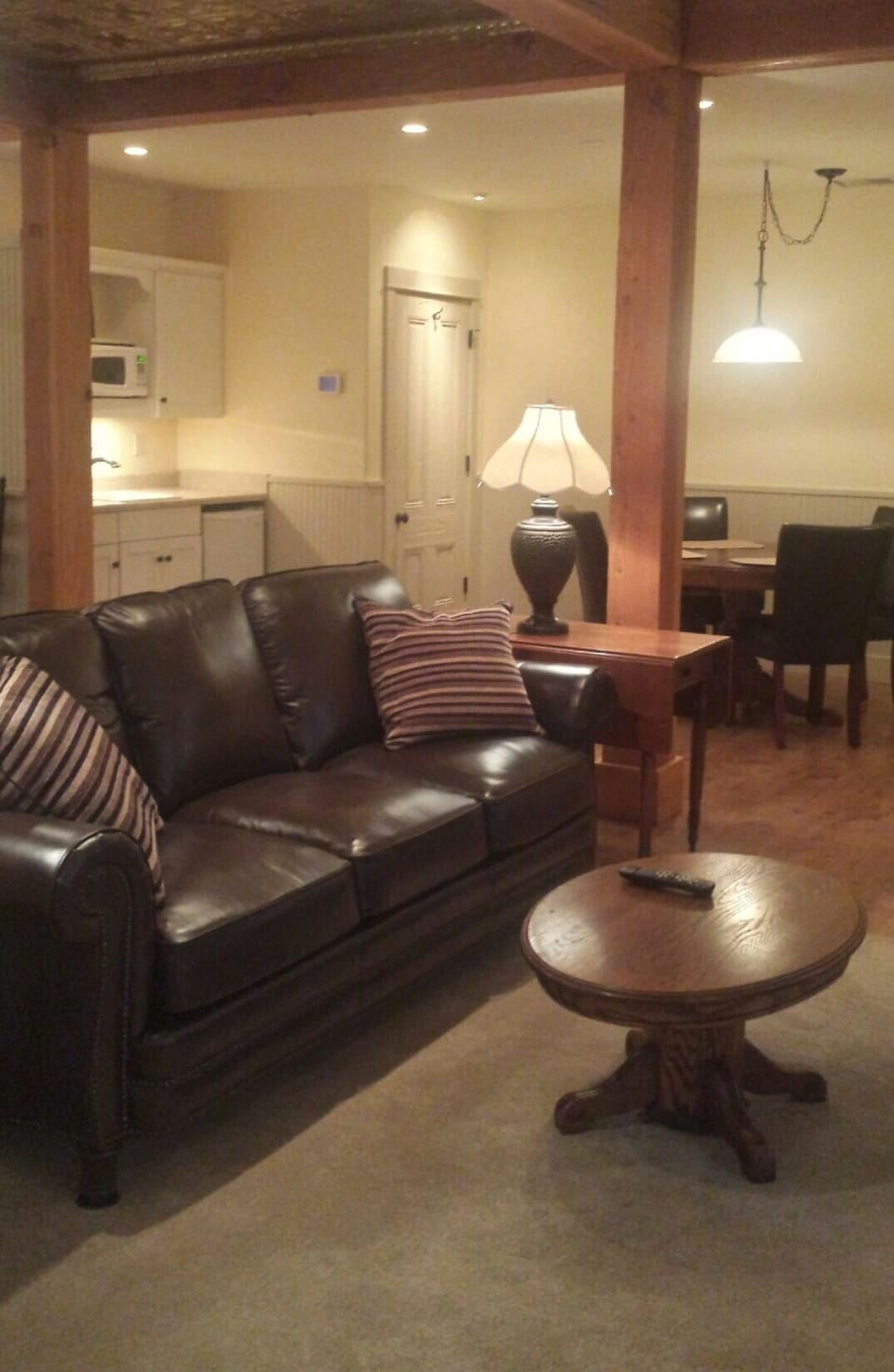 Comfortable leather sofa for viewing the 42' HDTV.