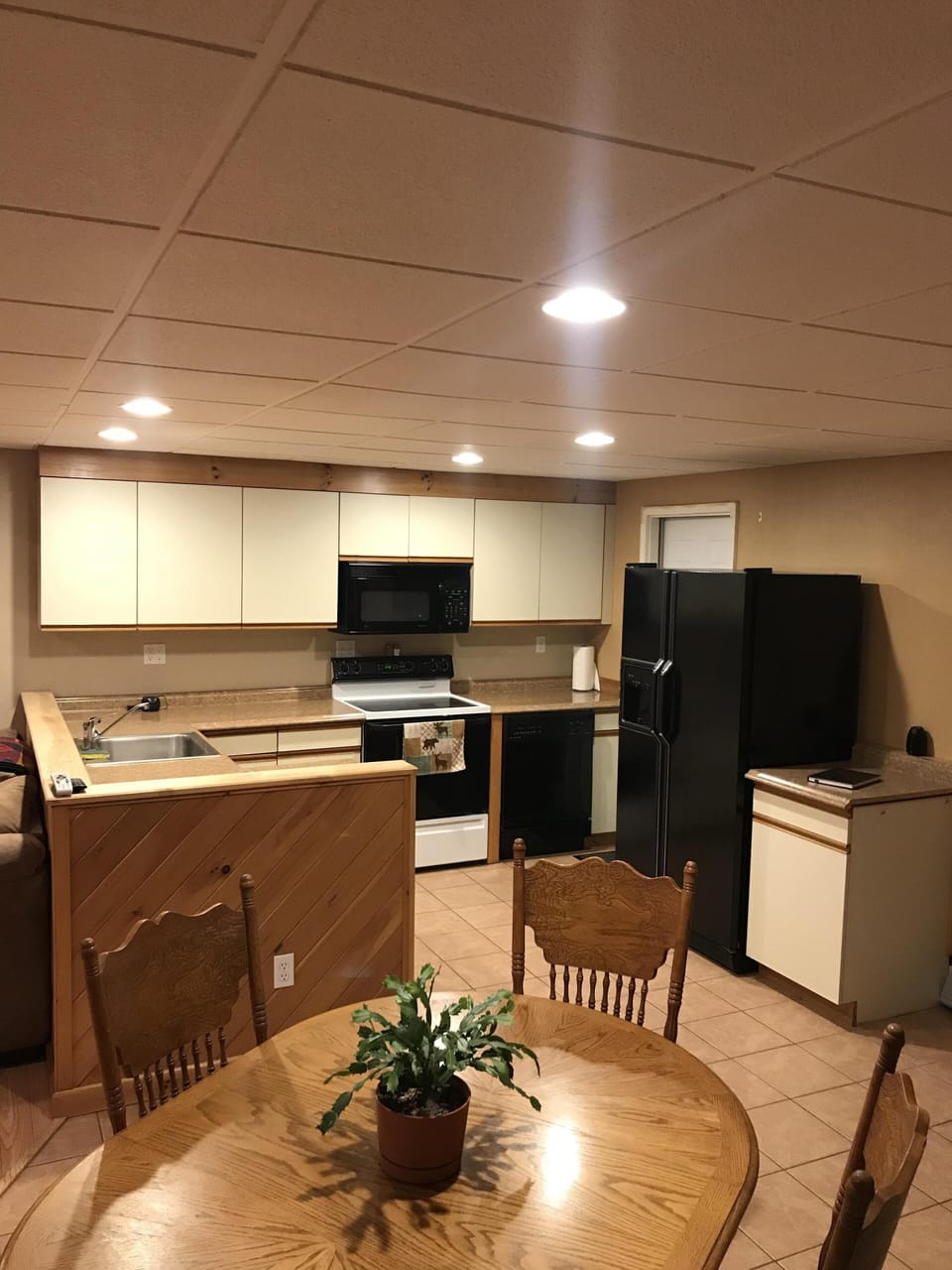 Open plan kitchen, dining and living area.