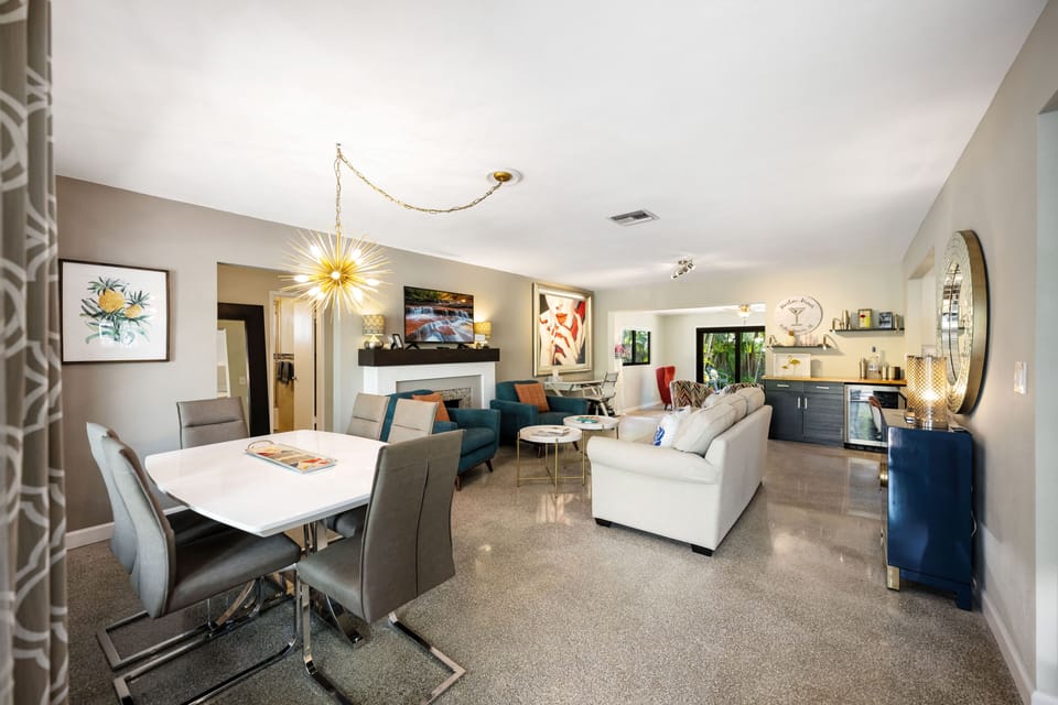 View into living room space from the front door