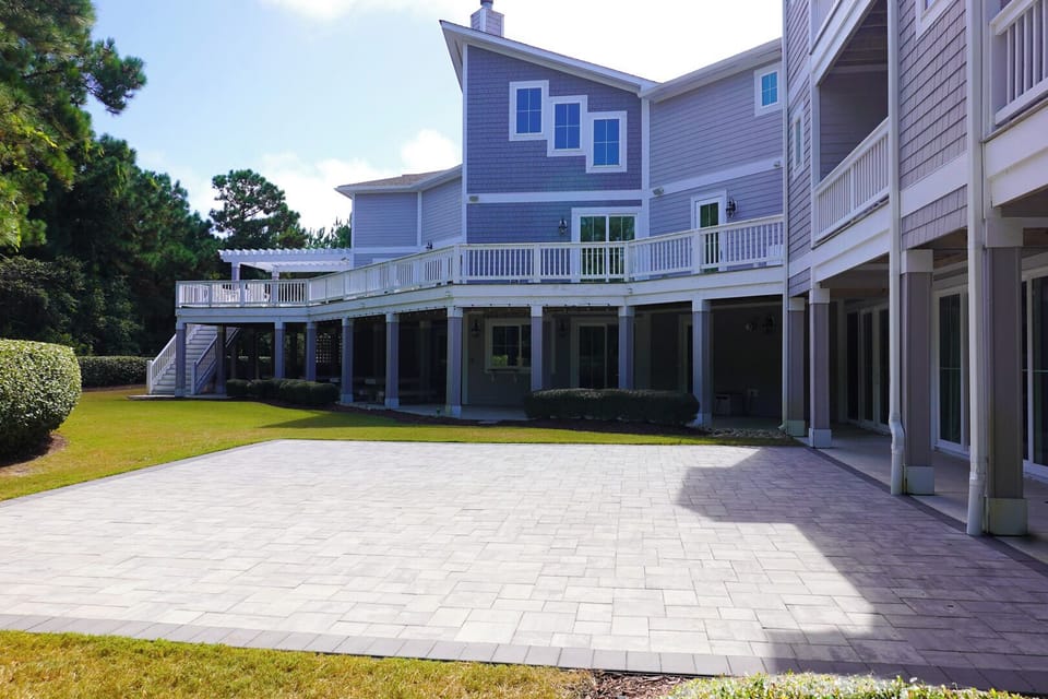 Patio in the Spacious Backyard at The Black Stallion