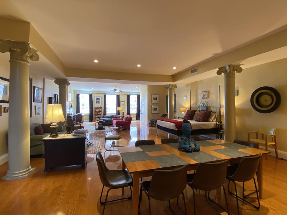 Dining table can accommodate 8. 
