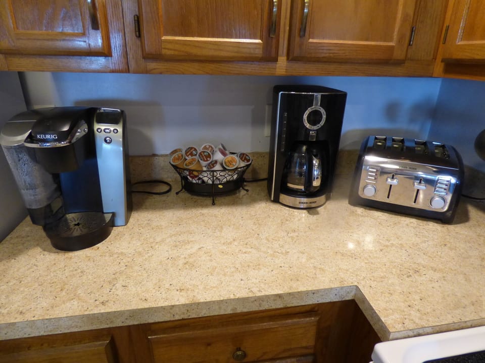 4 slice toaster and two coffee makers - Keurig and 12 Cup Mr. Coffee
.
