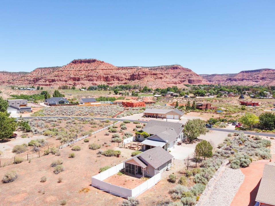 Enjoy 360 degree views of beautiful red rock plateaus, including the iconic K-Hill of Kanab
