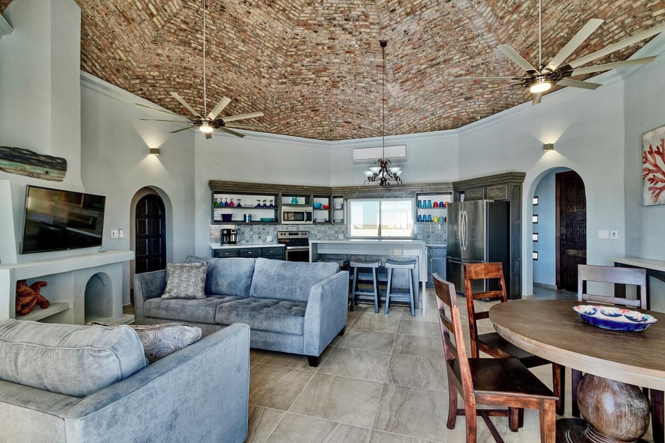 Looking into the great room from the terrace.  Notice the Bóveda ceiling.  