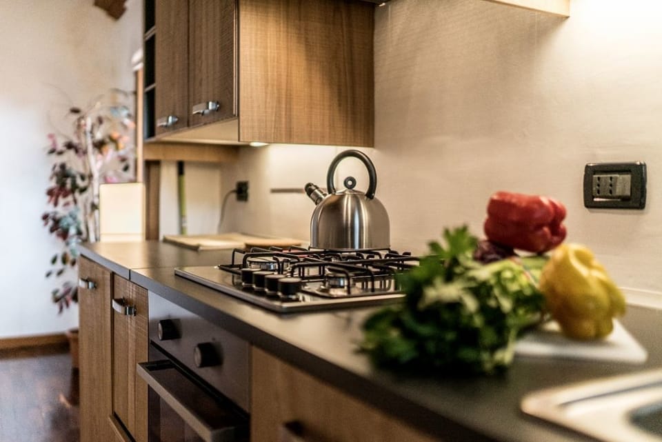 Full-size fridge, microwave, oven, stovetop