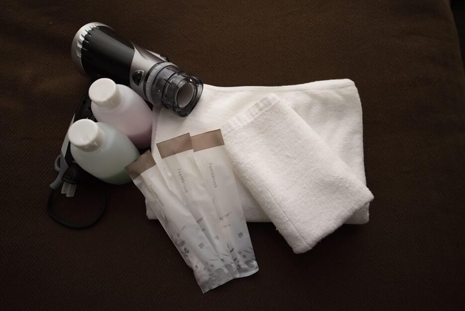Free toiletries, hair dryer, slippers, electronic bidet