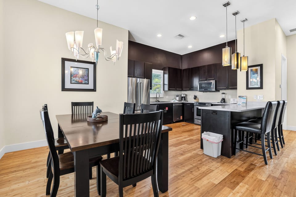 Dining room and kitchen.