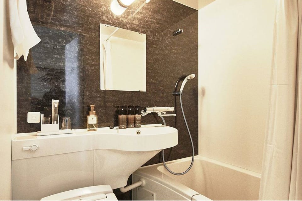 Shower, free toiletries, hair dryer, slippers