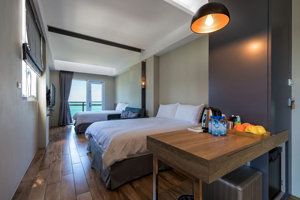 Panoramic Quadruple Room, 2 Double Beds, Non Smoking, Ocean View | Desk, blackout drapes, soundproofing, rollaway beds