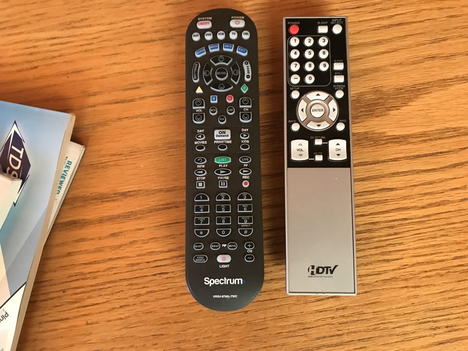 TV remotes, right turns on TV, left turns on cable, change channels and volume