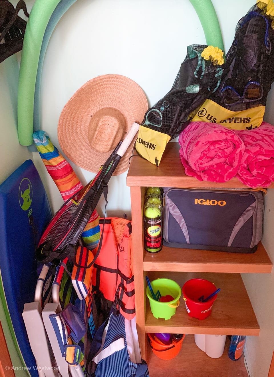 Snorkeling Gear, Boogie Board, Child’s Life Vest,  Water Noodles, Tennis Rackets and Balls, Beach Chairs, Towels, Umbrella, Cooler, Picnic Bag with Cooling Feature, Sand Buckets