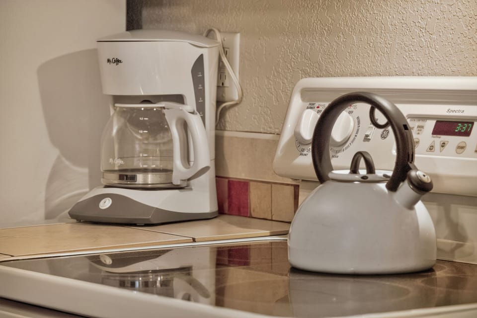 Your kitchen comes equipped with a coffee maker and kettle, ready for those perfect morning brews at your own pace.