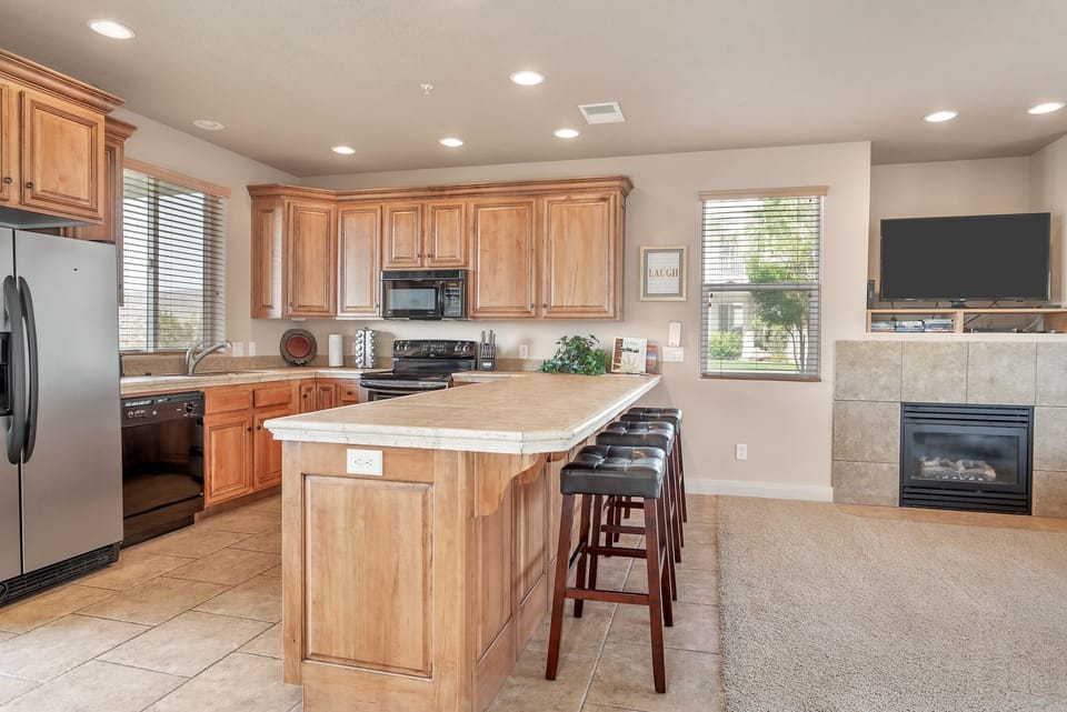 Fully stocked kitchen with every appliance needed for cooking
