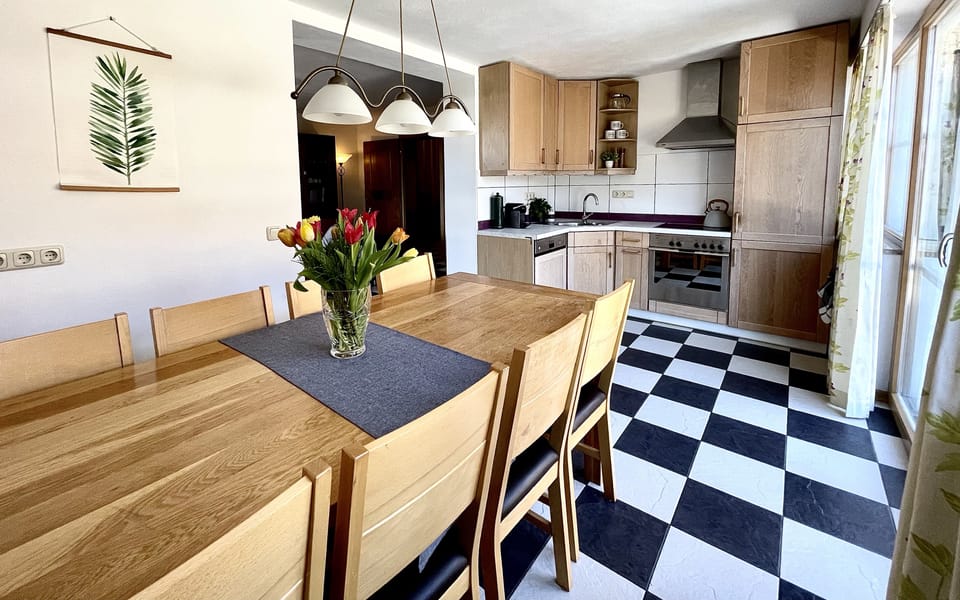 Dining room that sits 9 people and fully equipped kitchen