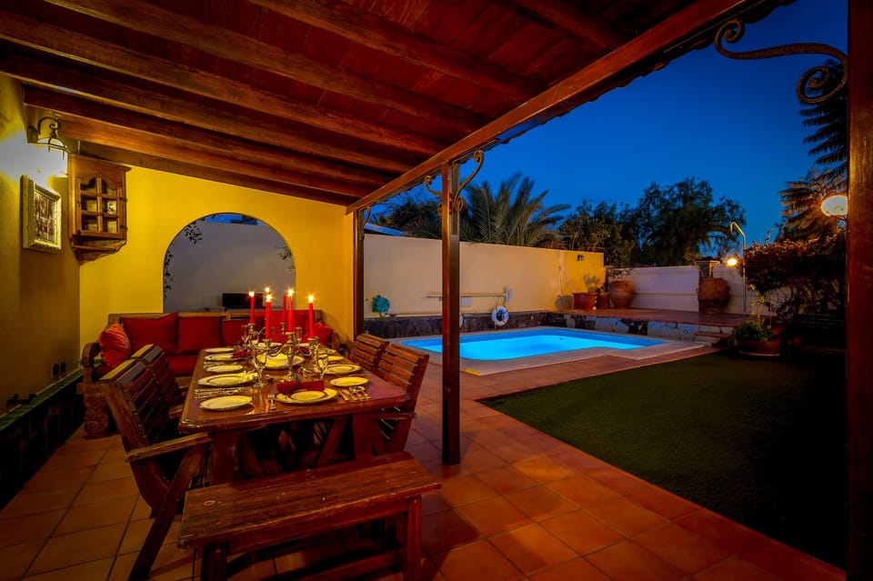 Terrace; dining at dusk but ideal all day