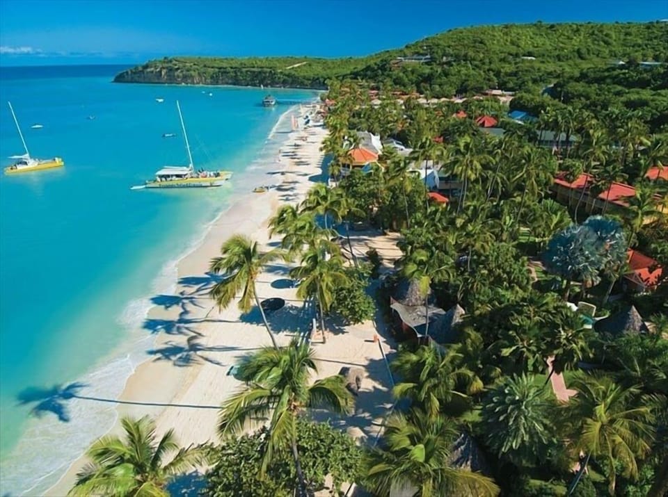 dickenson bay beach is 5mins away and has lots of water activities