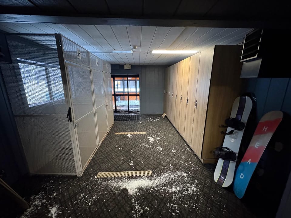 There are 5-6 large metal lockers available for bike storage or larger gear, perfect for snow equipment.