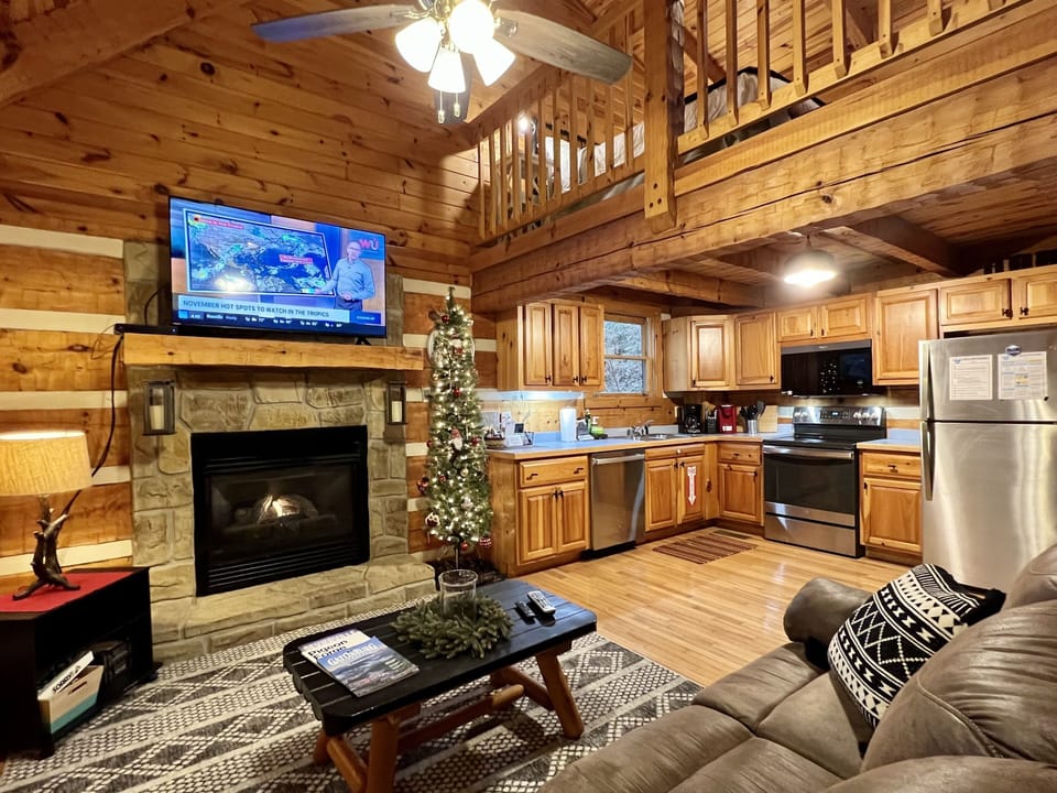 55" Samsung Fire Smart TV over the gas fireplace (mid Oct-mid April)