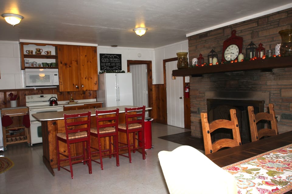 Island Seating and fireplace