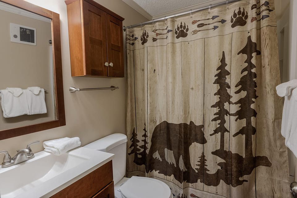 The bathroom is attached to the bedroom.