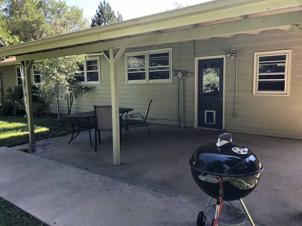 Patio with doggy door into laundry room