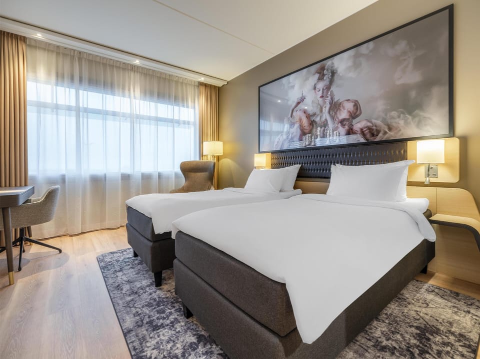 Premium Room (Runway View) | Premium bedding, down comforters, pillowtop beds, minibar