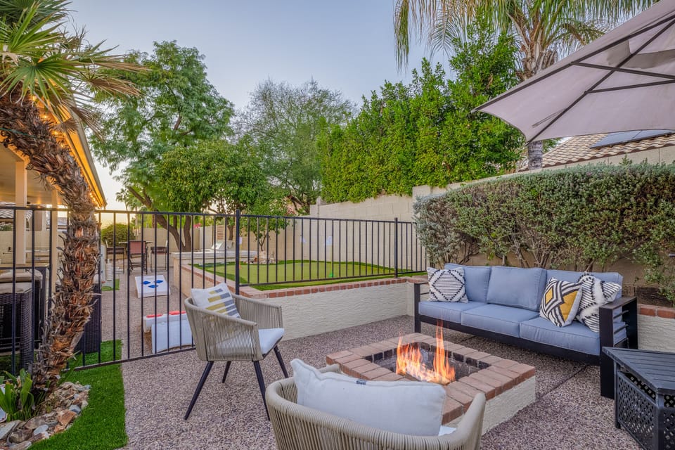 An outdoor seating area and fire pit!