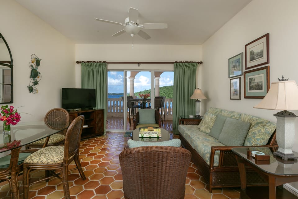 Our living room with queen sleeper sofa