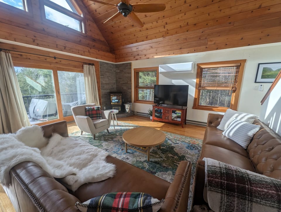 Get cozy in front of the TV while enjoying the warmth of the pellet stove!