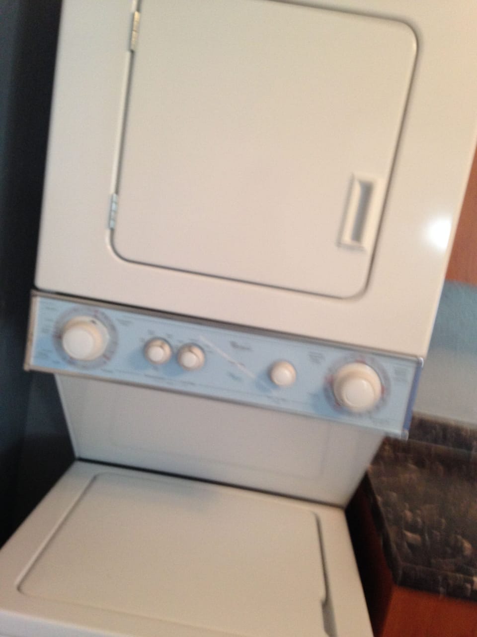 Washer dryer inside apartment, laundry detergent provided