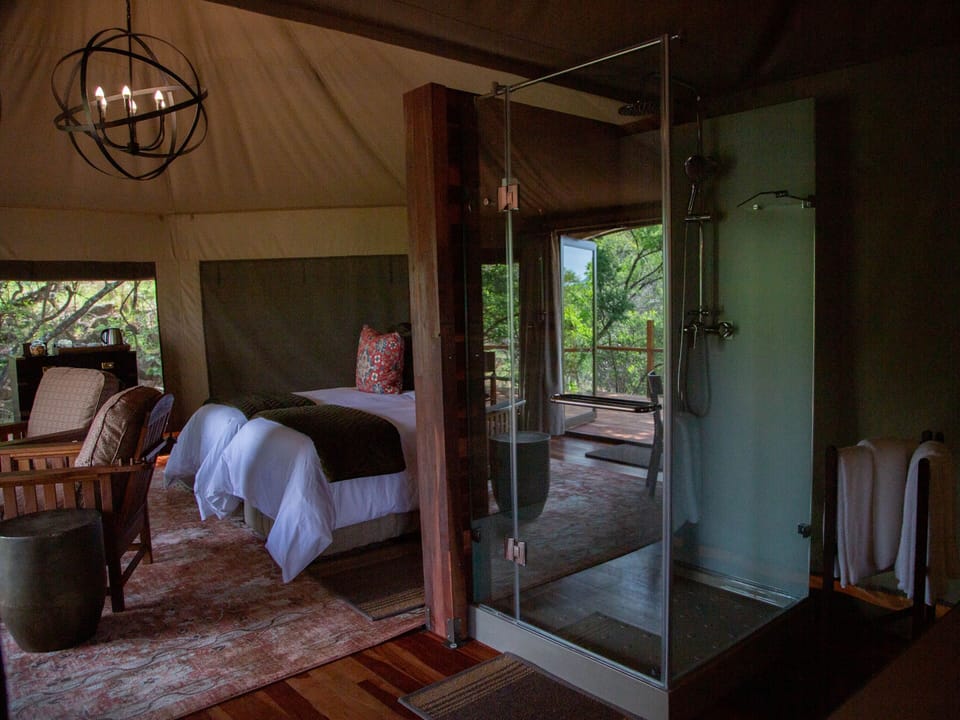 Family Tent with Private Plunge Pool | Bathroom | Bathrobes, slippers, towels