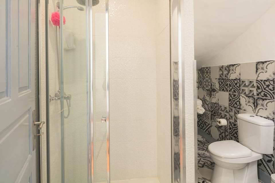 Studio | Bathroom | Shower, hair dryer, towels, shampoo