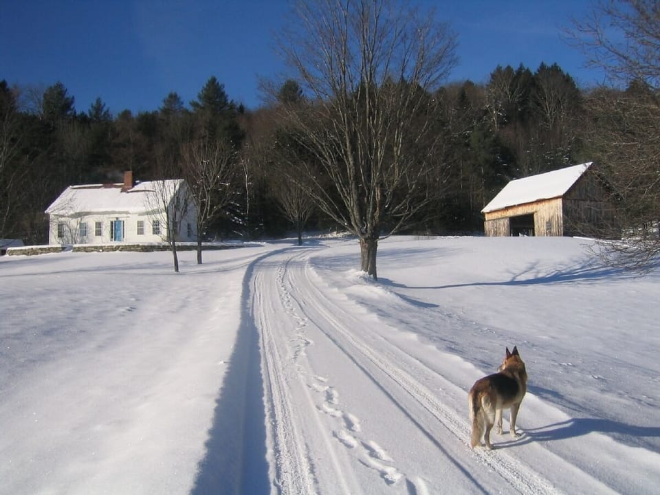 the farm house after an early snowfall
