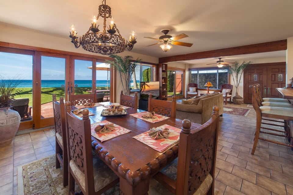 Dining Room with Seating For Up to Six Guests and  Ocean Views of Sunset Beach.
