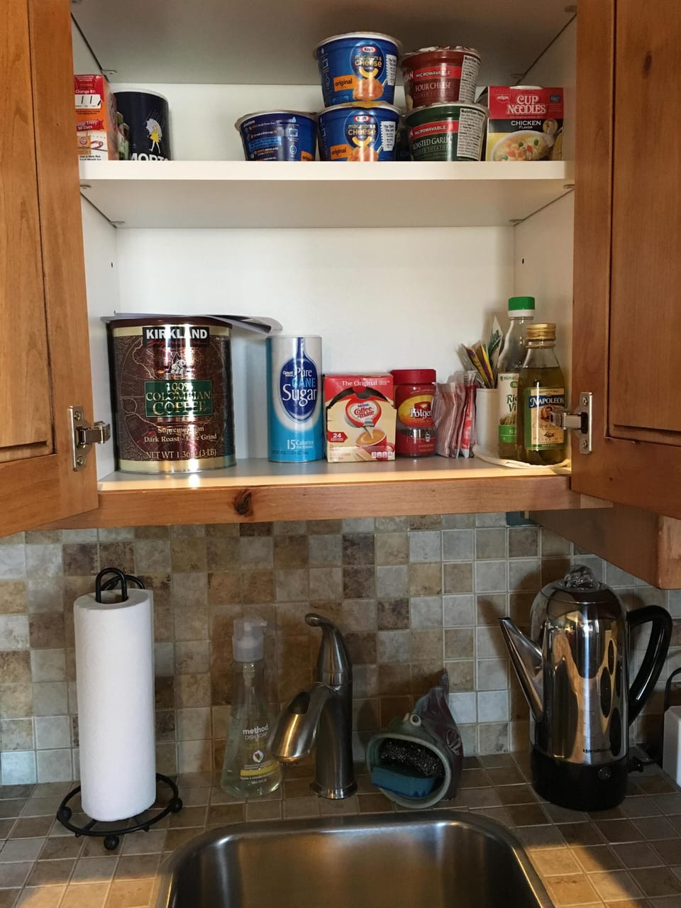 food, coffee, tea, hot choc, sugar, salt, pepper, etc.  