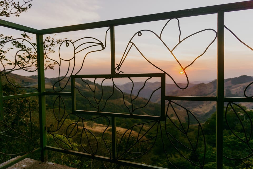 Custom wrought iron balcony features many tropical animal designs