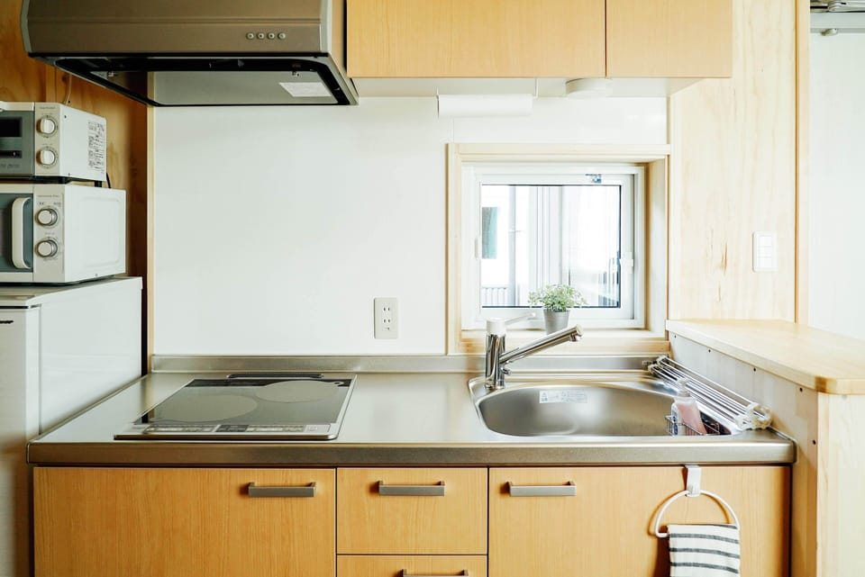 Full-size fridge, microwave, oven, stovetop