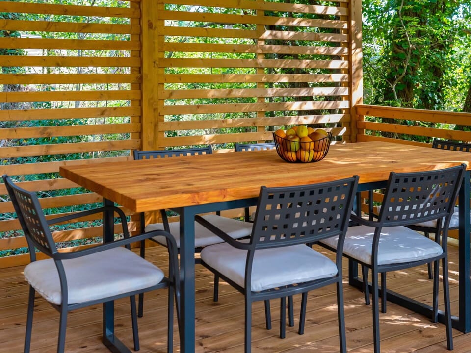 Furniture, Table, Chair, Outdoor Table, Room, Kitchen & Dining Room Table, Outdoor Furniture, Patio, Wood Stain, Wood