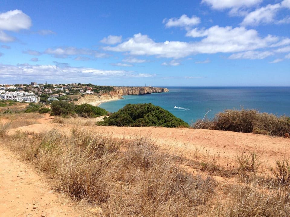 The walk from the apartment along the cliffs.  Overlooking Porto do mos beach