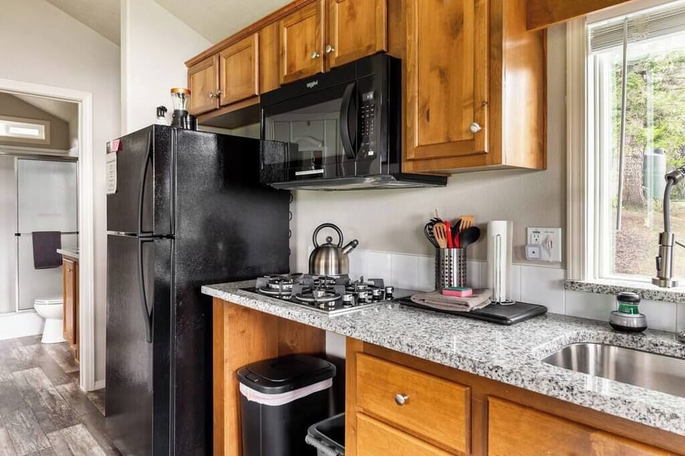 Kitchen with full size fridge