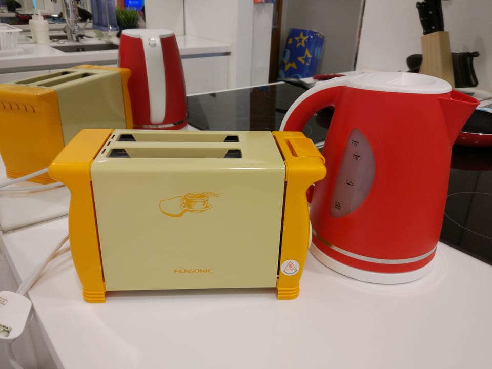 Bread toaster and kettle are provided 