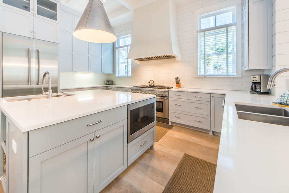 Fully equipped kitchen with commercial range
