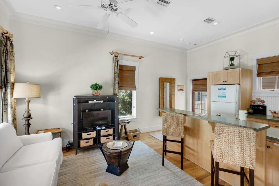 Open living area with flat screen TV