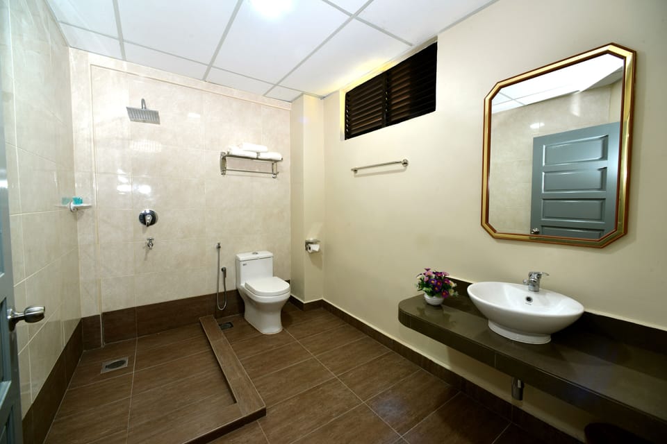 Shower, free toiletries, hair dryer (on request), towels