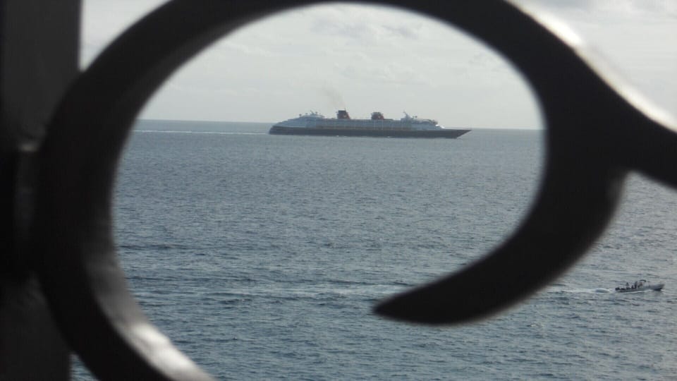 Snapshot through railing on patio deck.  Will see whales and ocean activities.