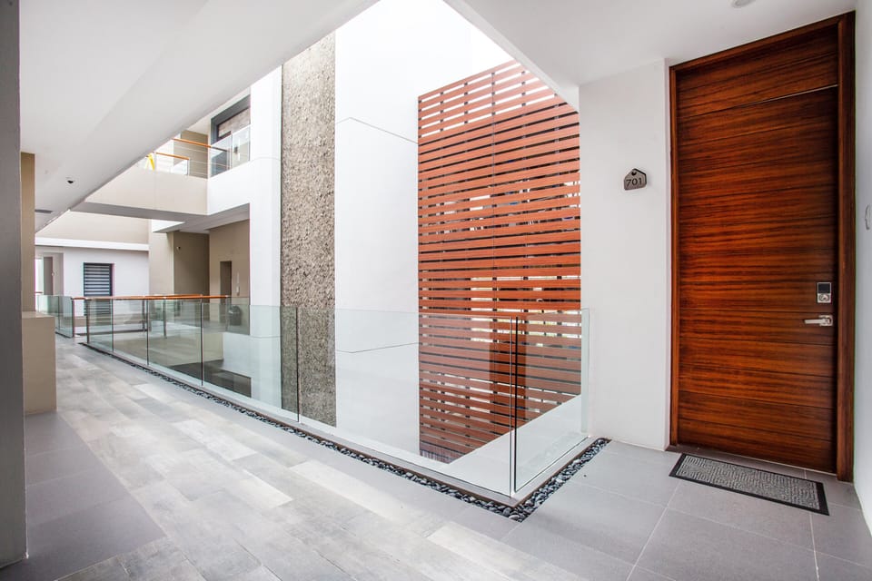 The condo is in the corner at the end of the hall