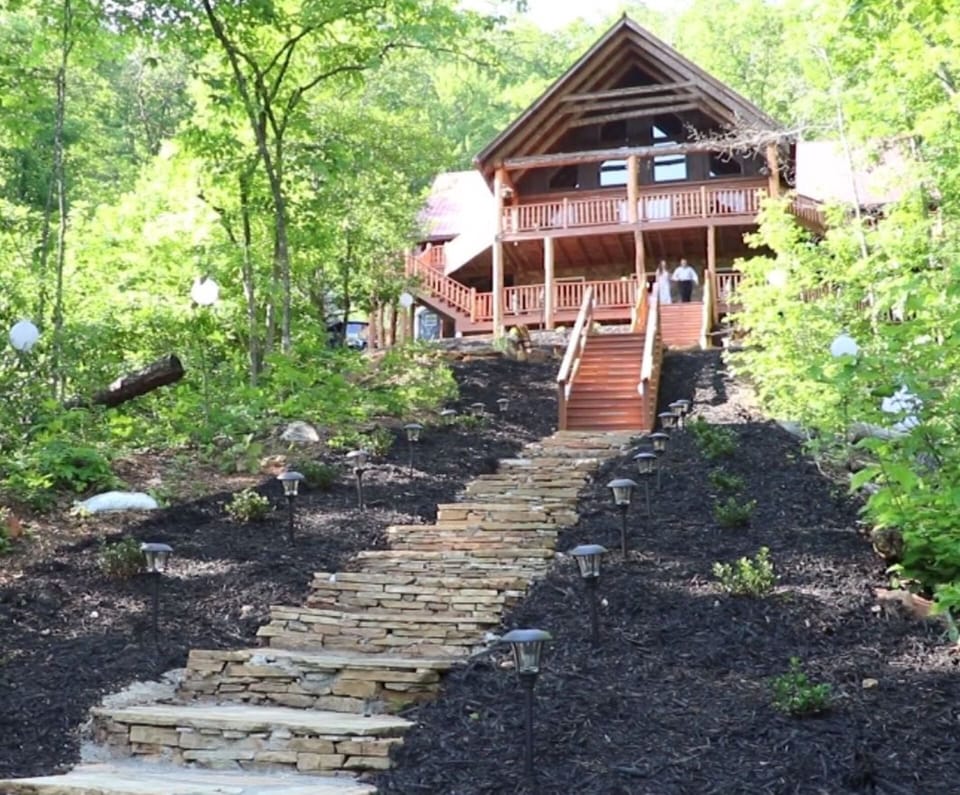 Lodge at Beasley Mine looking up from the yoga deck and rec deck area.