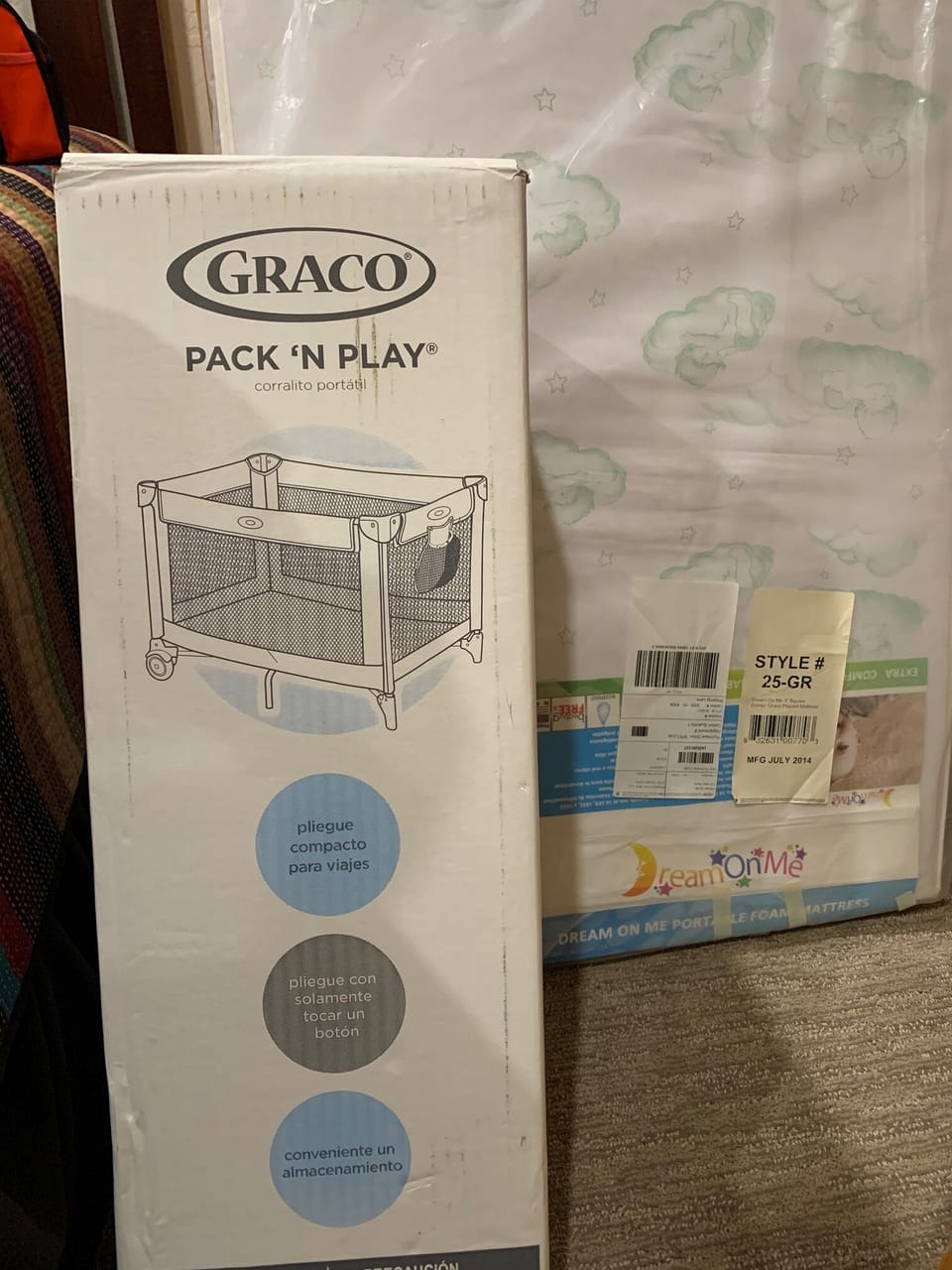 Graco Pack 'n Play and Dream on Me
 2-inch foam mattress. 